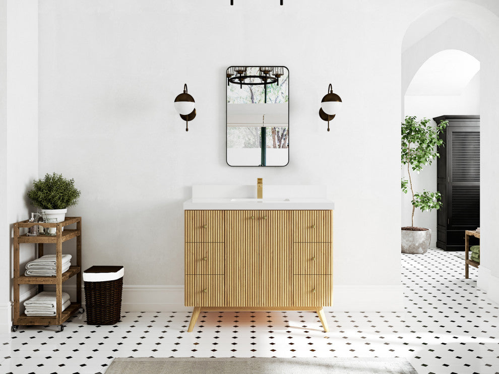 Pasadena 42 Single Sink Bath Vanity in Light Natural Teak 2" White Quartz