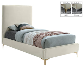 Geri Velvet Upholstered Bed, Cream, Twin