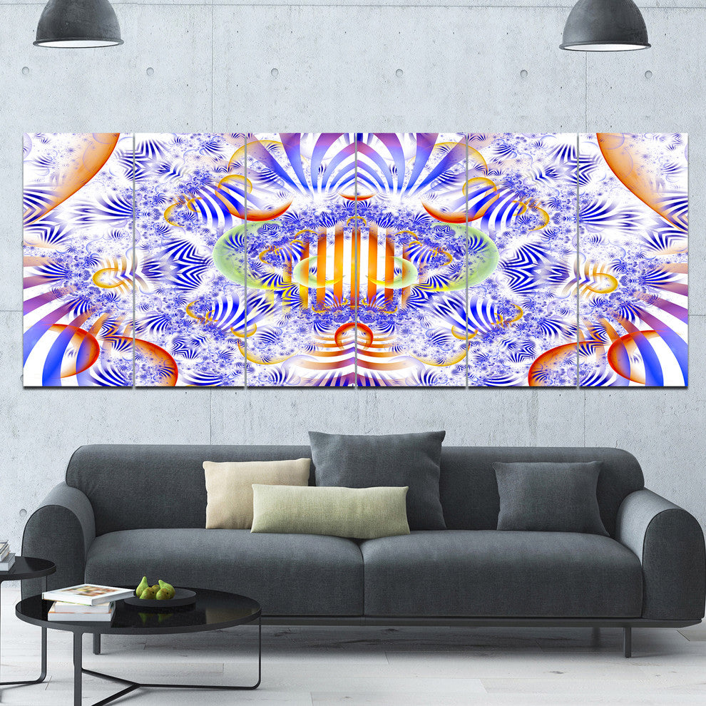 Magical Fairy Pattern Blue, Abstract Art on Canvas, 70"x28", 6 Panels
