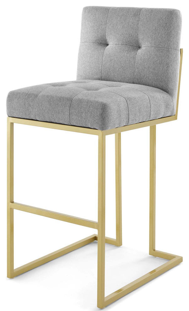 Bar Stool Chair Barstool, Fabric, Metal, Gold Gray, Modern, Bar Pub Bistro