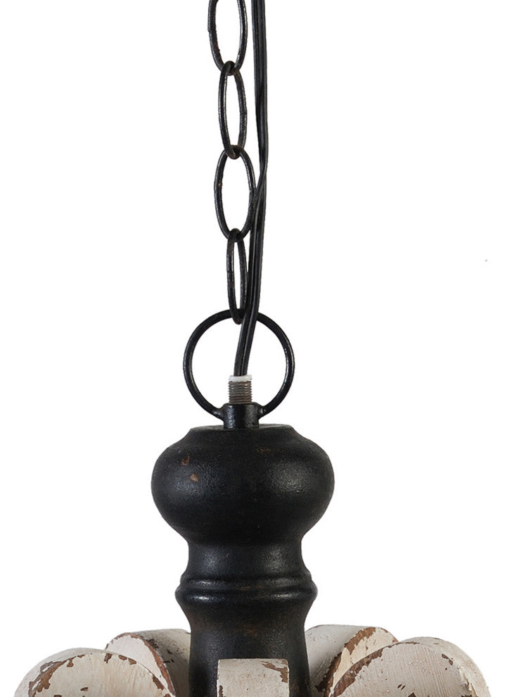 Benzara BM285194 13" 1 Light Chandelier, Classic Fir Wood Scrollwork, Black