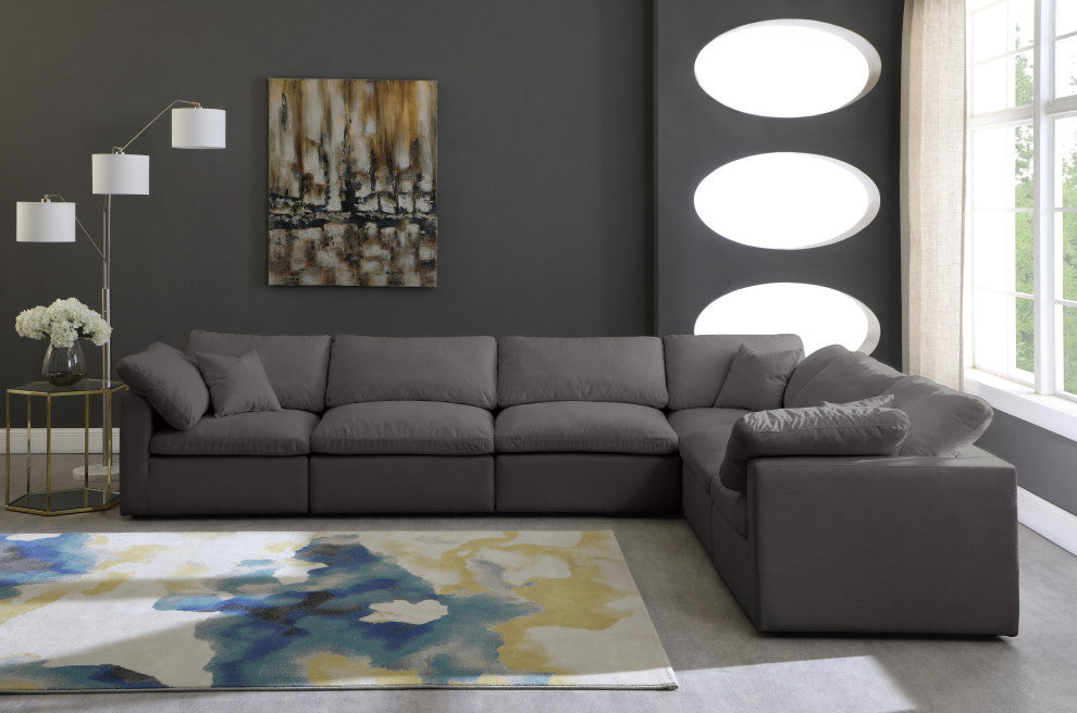 Plush Velvet / Down Standard Comfort L-Shaped Modular Sectional, Gray, 6-Piece: 3 Armless Chair, 3 Corner Chair