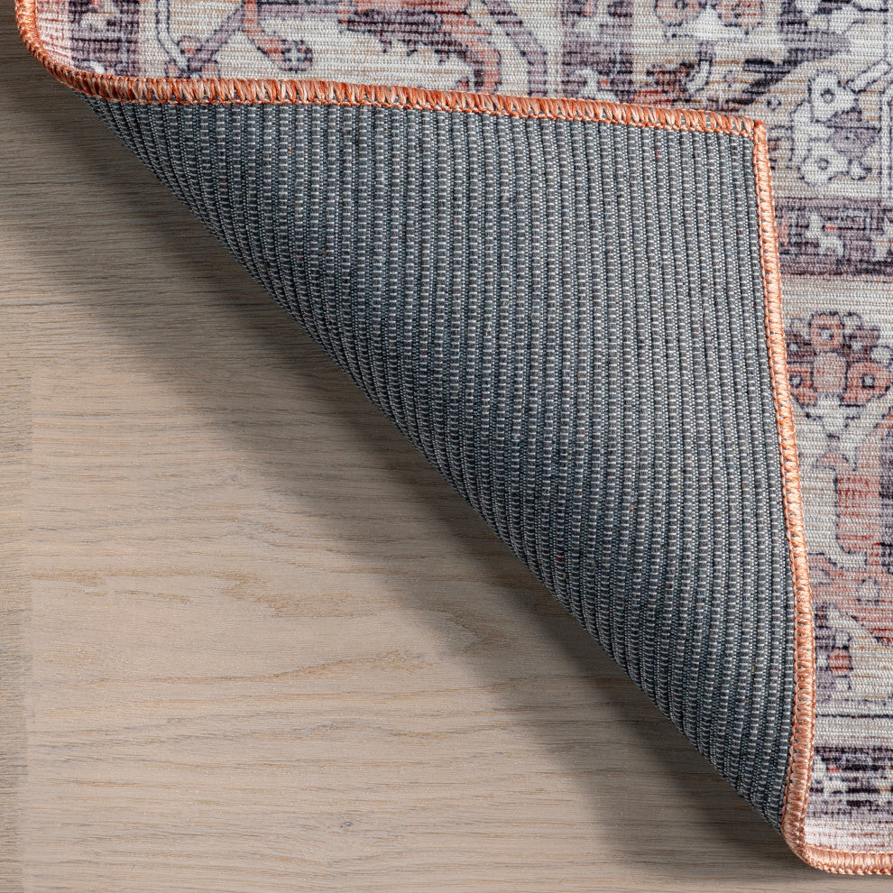Nuloom Joslyn Traditional Floral Washable Rug, Blush 2' 8" x 8'