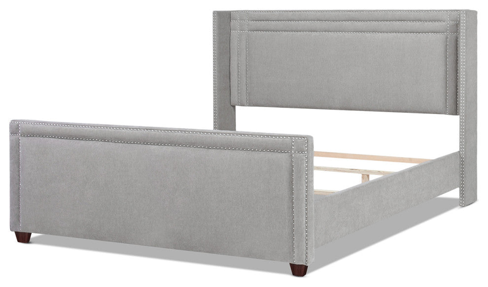 Elle Wingback Upholstered Panel Bed, Silver Gray Polyester, King