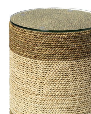 Two Tone Rope Wrapped Drum Accent Table Brown Off White Natural Coastal Island