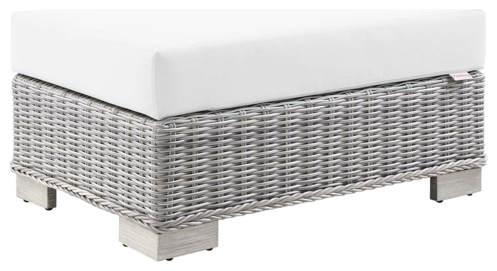 Conway Outdoor Patio Wicker Rattan Ottoman Light Gray White