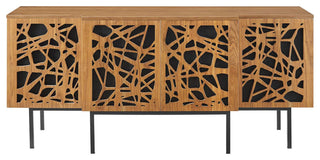 Console Entry Table Sideboard, Rectangular, Wood, Metal, Brown Walnut, Modern