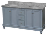 Bella 60" Bathroom Vanity, Powder Blue, Carrara Marble, Double Vanity