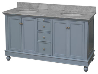 Bella 60" Bathroom Vanity, Powder Blue, Carrara Marble, Double Vanity