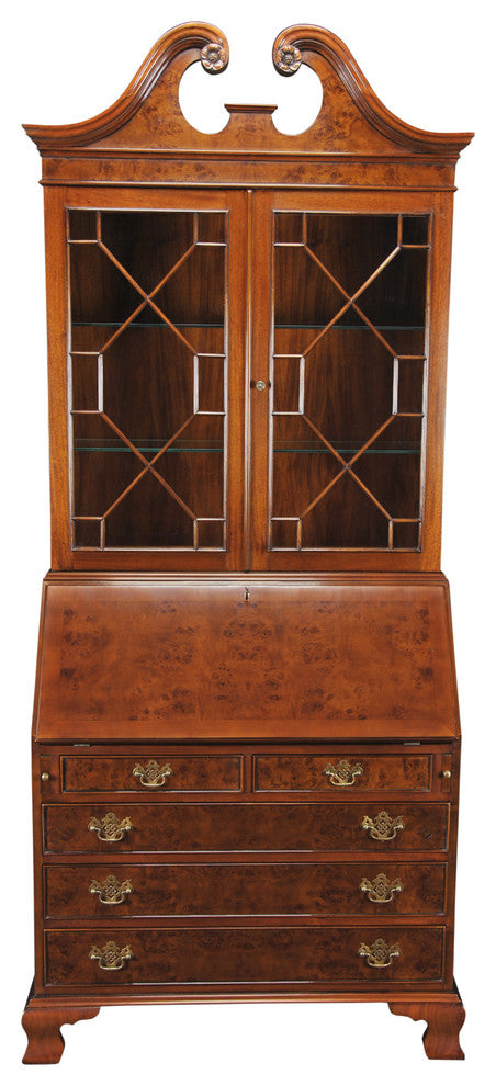 Burled Bookcase Secretary Desk