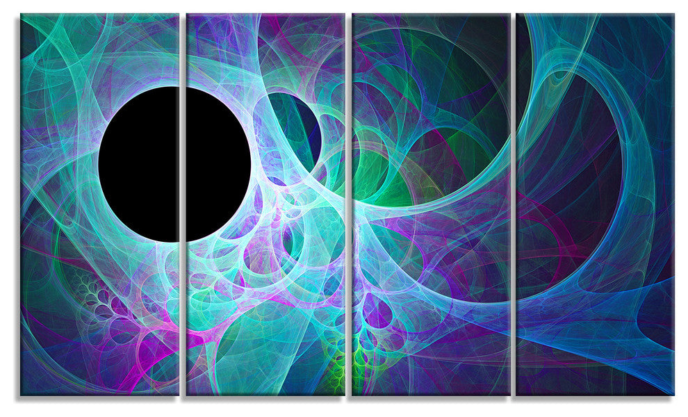 Blue Angel Wings on Black, Abstract Wall Art Canvas, 48"x28", 4 Panels