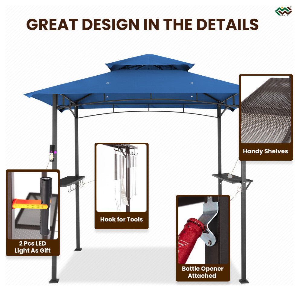 MEWAY 8x5 Grill Gazebo 2-Tiered Outdoor BBQ Canopy Tent, Royal Blue, 8x5