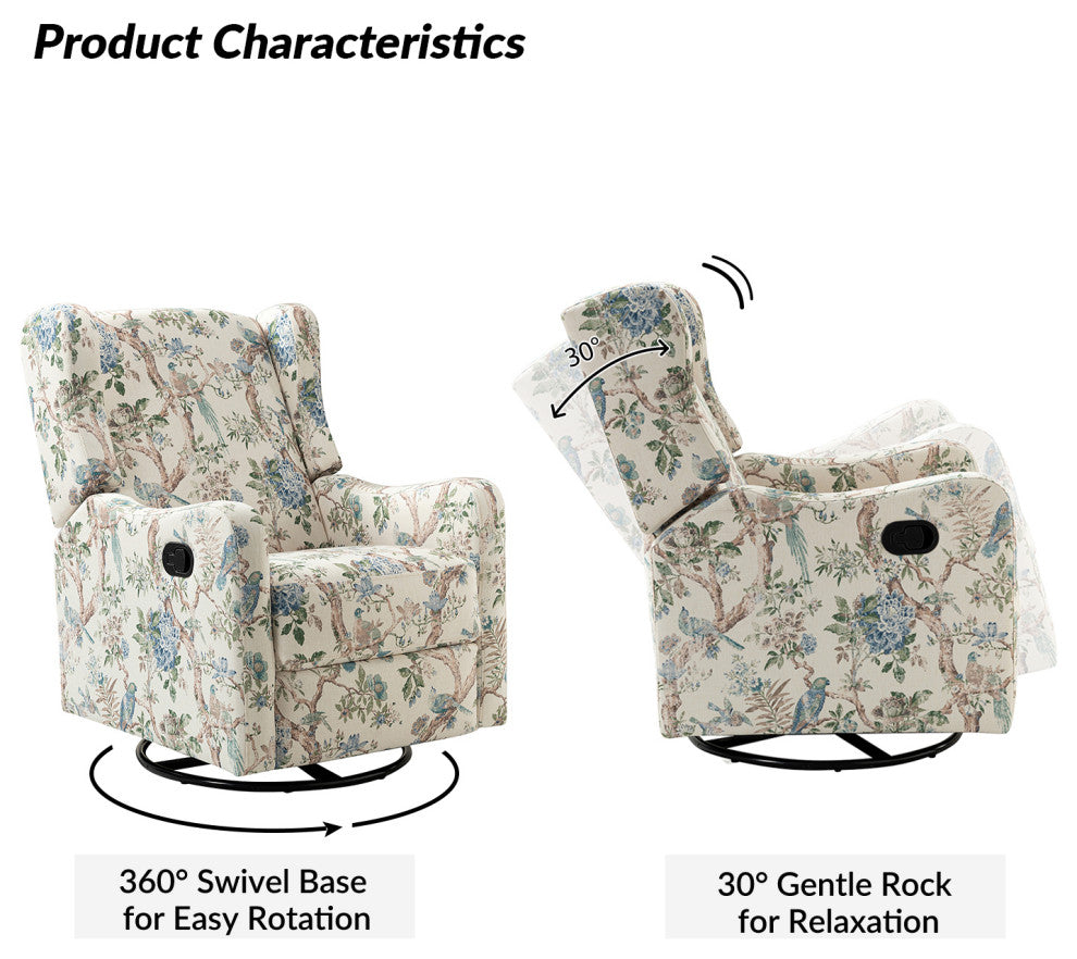 Manual Swivel Glider Recliner, Floral