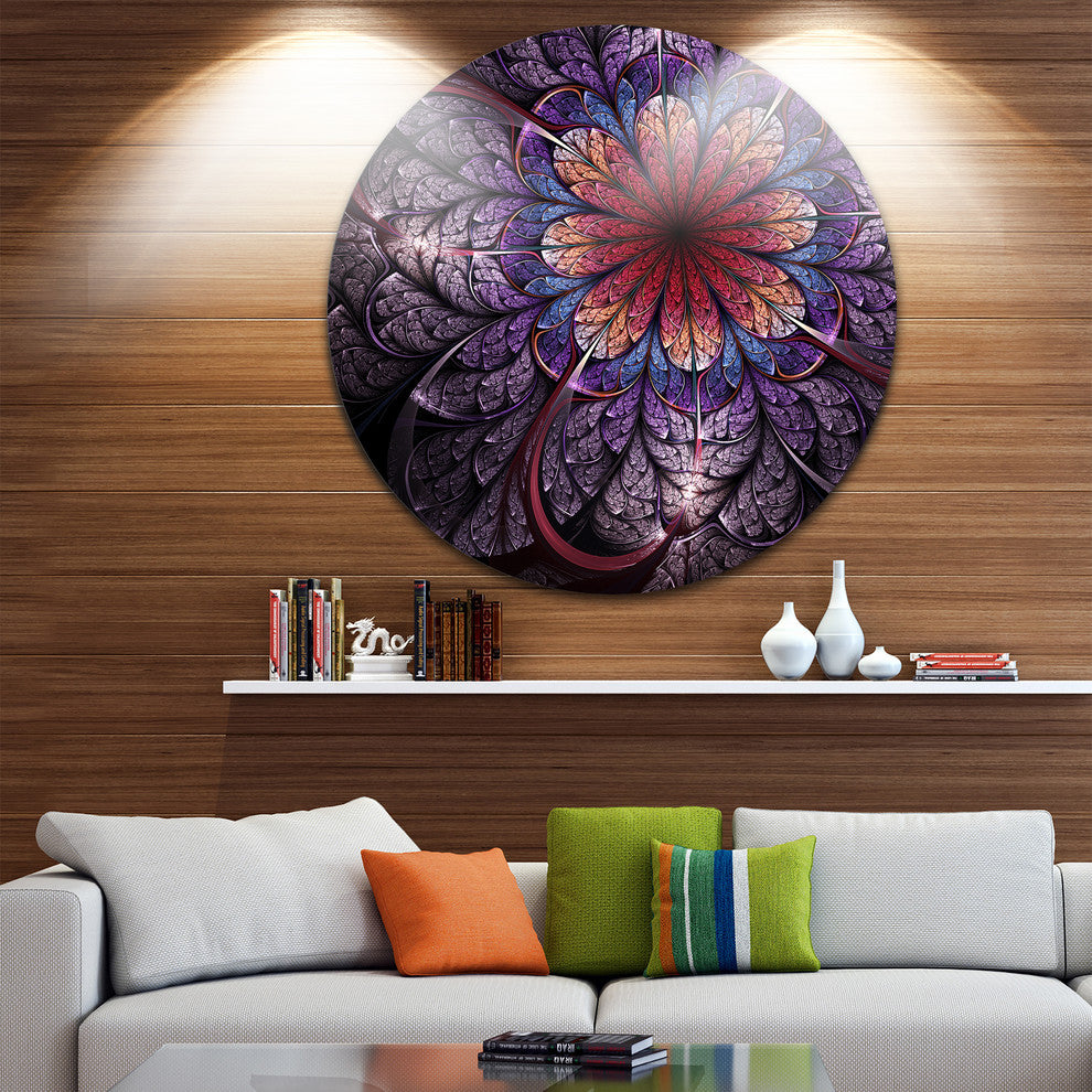 Glittering Bright Colorful Fractal Flower, Floral Disc Artwork, 23"