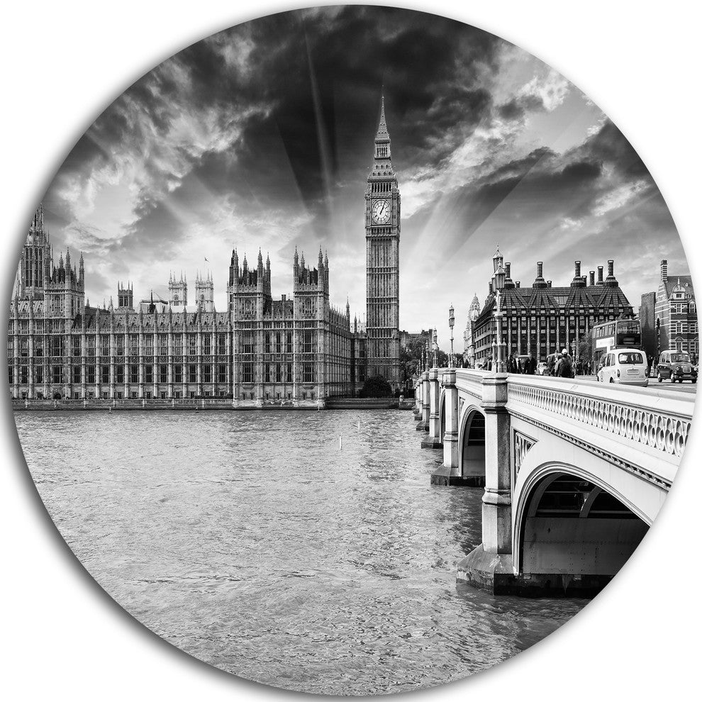 Westminster Palace In Gray Shade, Photography Round Metal Wall Art, 11"