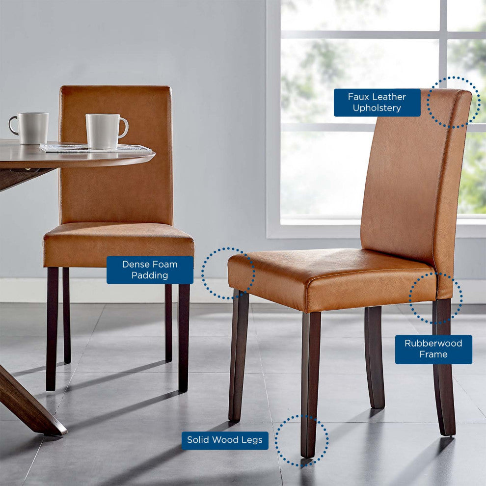 Dining Chair, Set of 2, Tan, Faux Vinyl Leather, Modern, Bistro Hospitality