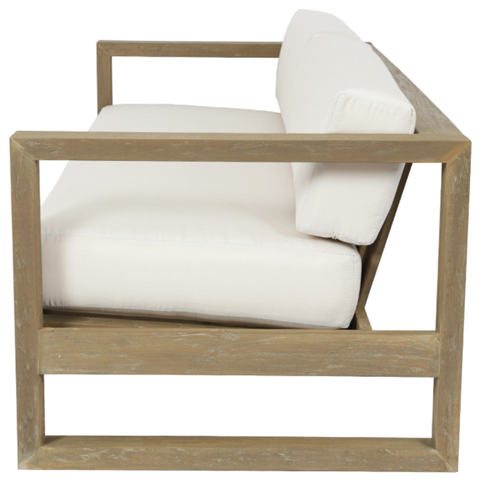 Coastal Teak Sofa With Cushions, Canvas Canvas
