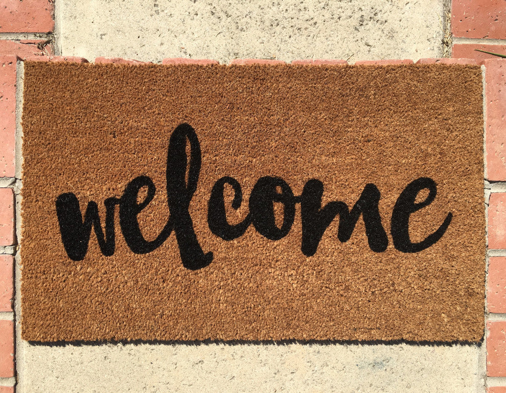 Hand Painted "Welcome" Script Doormat, Amazon Dark Green