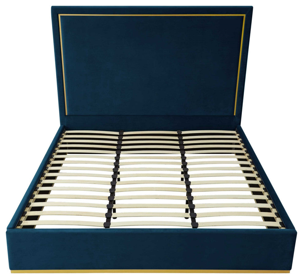 Inspired Home Marceline Bed Upholstered, Navy Velvet King