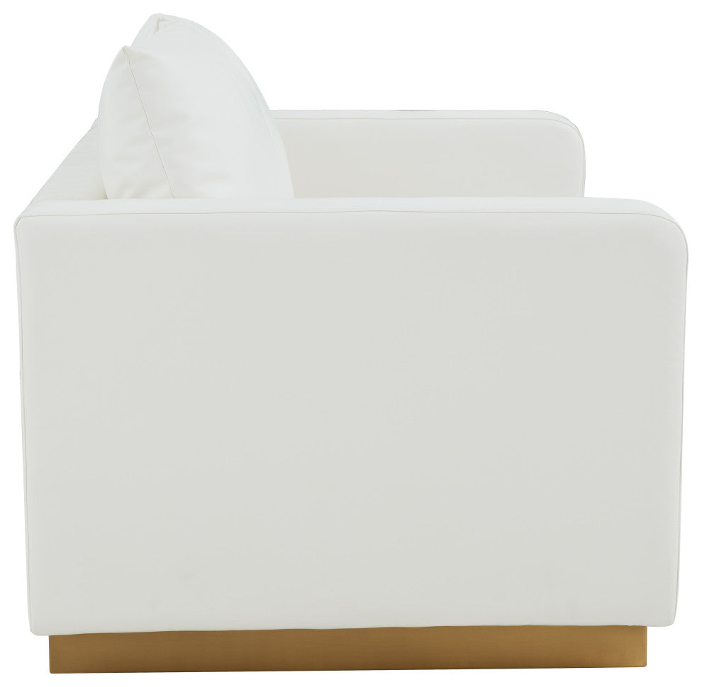 LeisureMod Nervo Modern Leather Loveseat With Gold Base, White