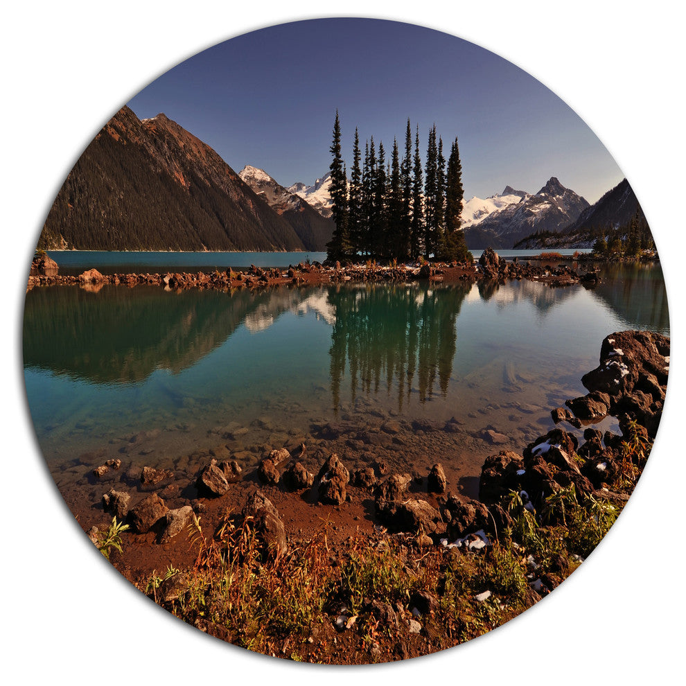 Lake And Pine Trees In Evening, Landscape Art Round Wall Art, 36"