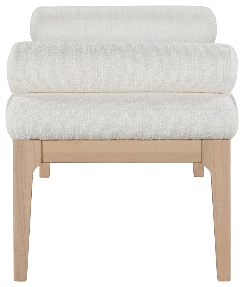 Priscilla Upholstered Bench, Cream, Linen Textured Fabric, Natural Finish