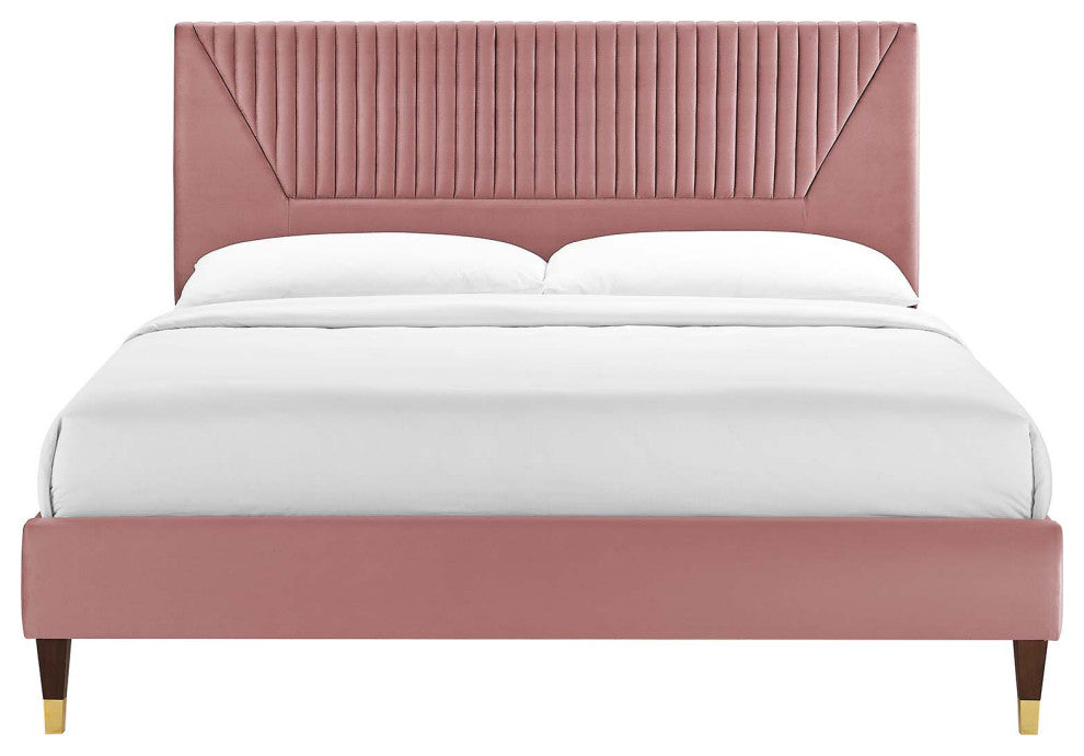 Yasmine Channel Tufted Performance Velvet King Platform Bed, Dusty Rose