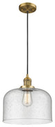 1-Light Large Bell 12" Pendant, Brushed Brass, Glass: Seedy