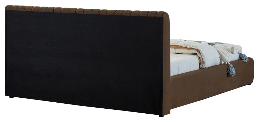 Nico Black Velvet Upholstered Bed, Brown, King