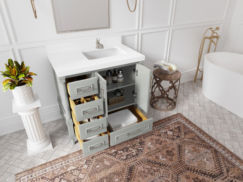 Aberdeen 36 Right Offset Bath Vanity in Coventry Gray 2" Calacatta Laza