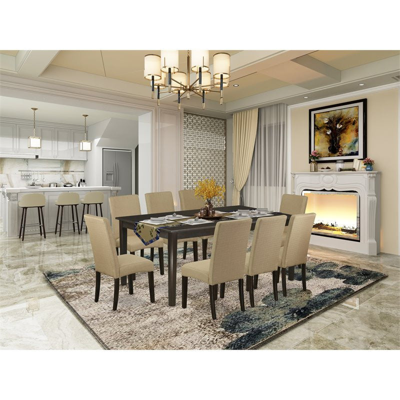 9-Piece Dining Set, Table With Self Storing 8 Parson Chair, Brown Color
