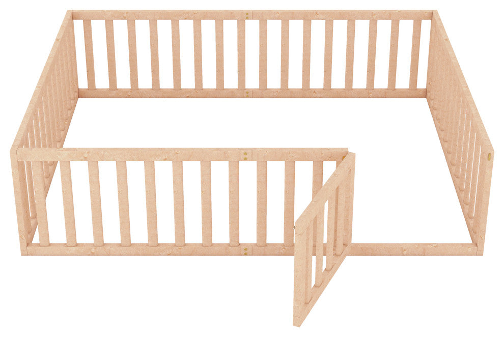 TATEUS Stylish and Versatile Floor Bed for Kids"™Bedroom Fences, Natural, Queen