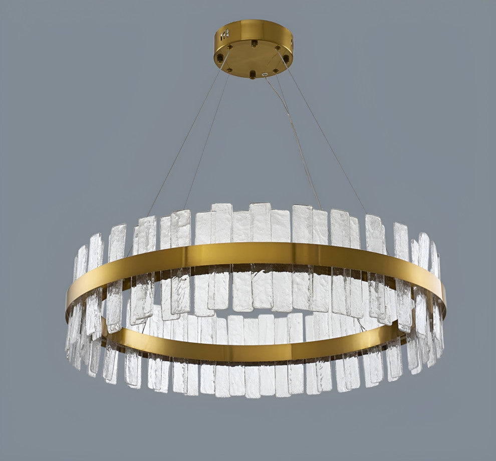 Ieper | Gold Glass Round Led Chandelier for Living Room, 24"