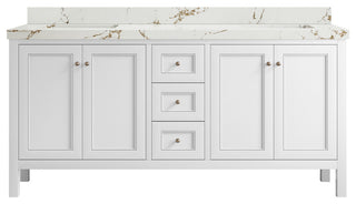 Nashville 72" Double Sink Bath Vanity, White 2" Viola Brown