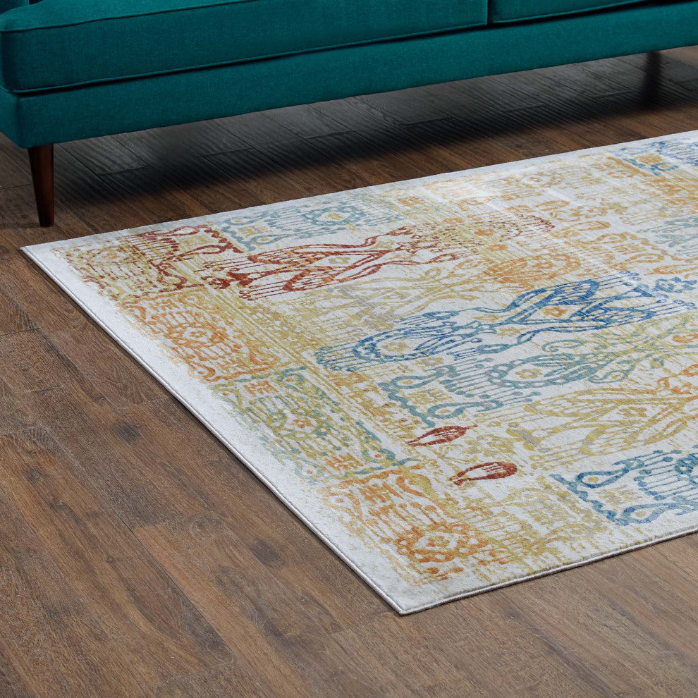 Multicolored Solimar Distressed Southwestern Aztec 8x10 Area Rug