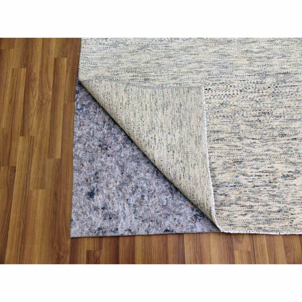 Beige, Hand Knotted, Wool Organic Salt and Pepper Design Rug, 8'0"x10'1"