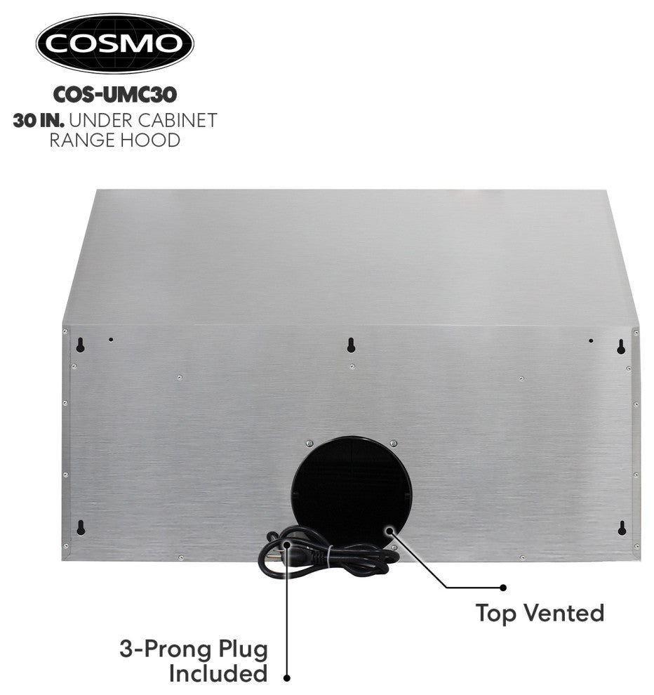Cosmo 30" 380 CFM Under Cabinet Range Hood With Touch Screen and Carbon Filters