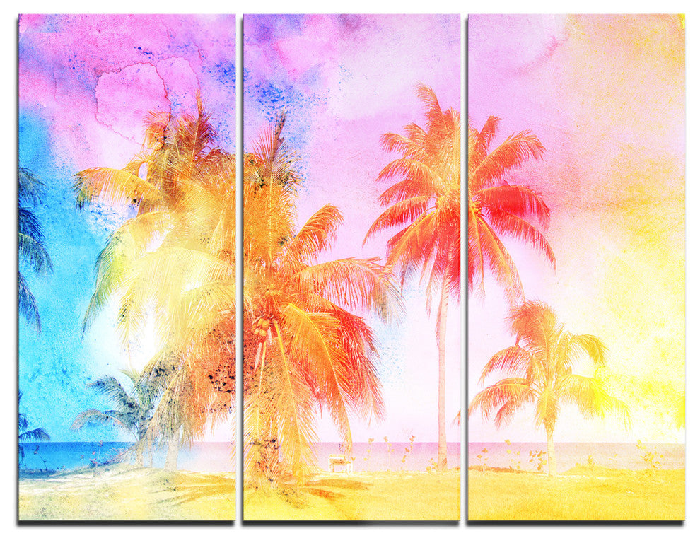 "High-rise Retro Palm Trees" Painting Metal Wall Art, 3 Panels, 36"x28"