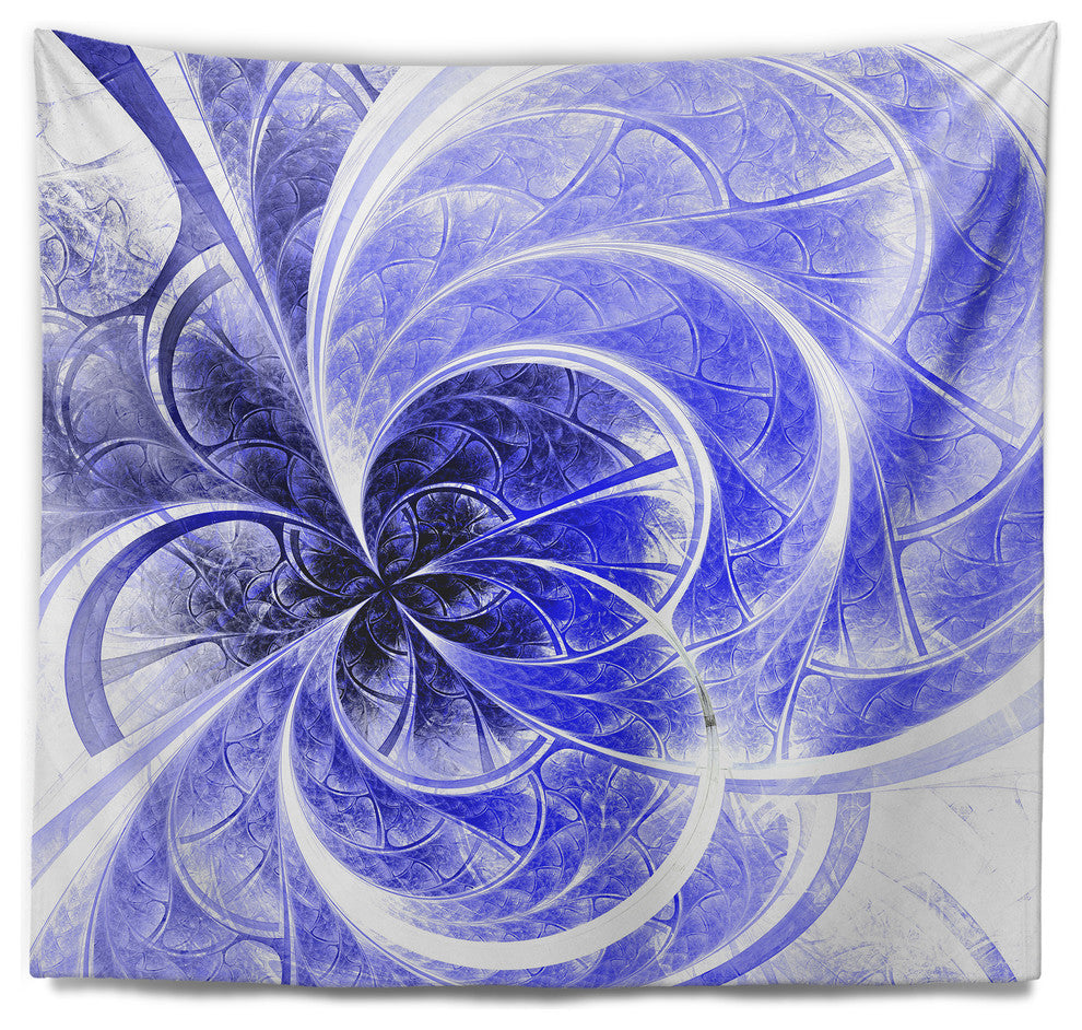 Blue Light Fractal Flower Pattern Abstract Wall Tapestry, 60"x50"