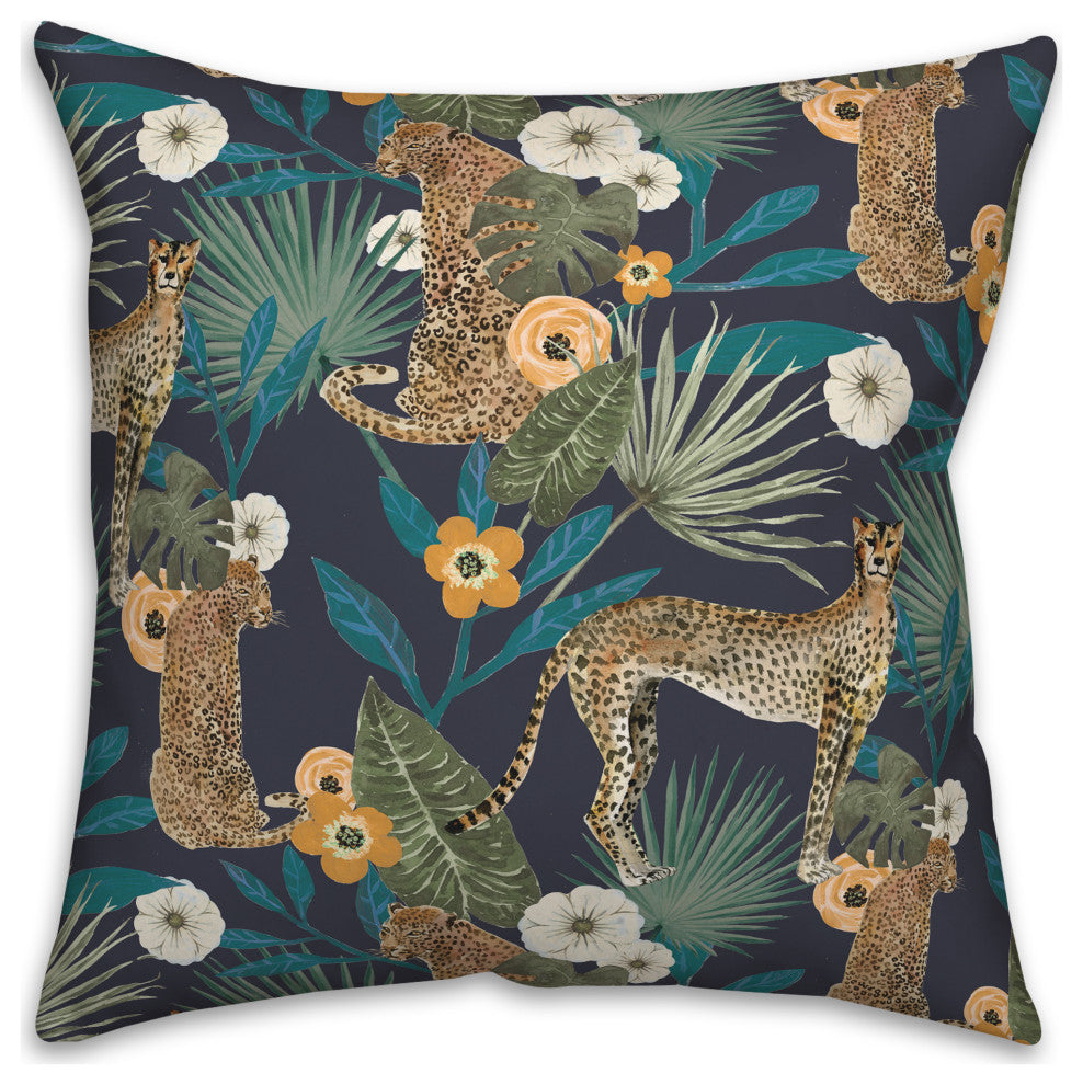 Tropical Cheetah Navy 18x18 Spun Poly Pillow