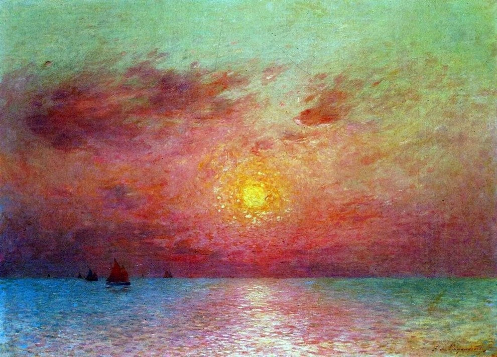 Ferdinand Du Puigaudeau Sailboats at Sea- Evening Gallery Wrapped Canvas Print