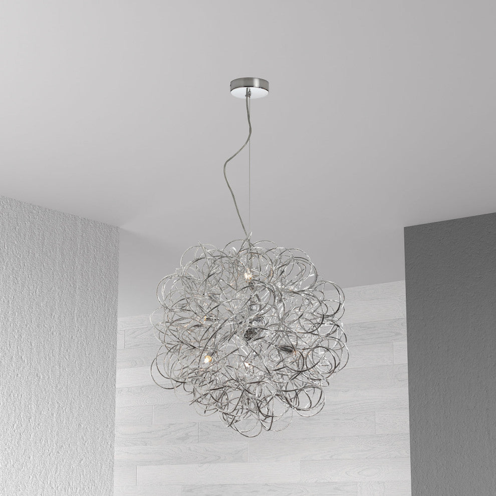Tubular 6-Light Pendant, Polished Chrome