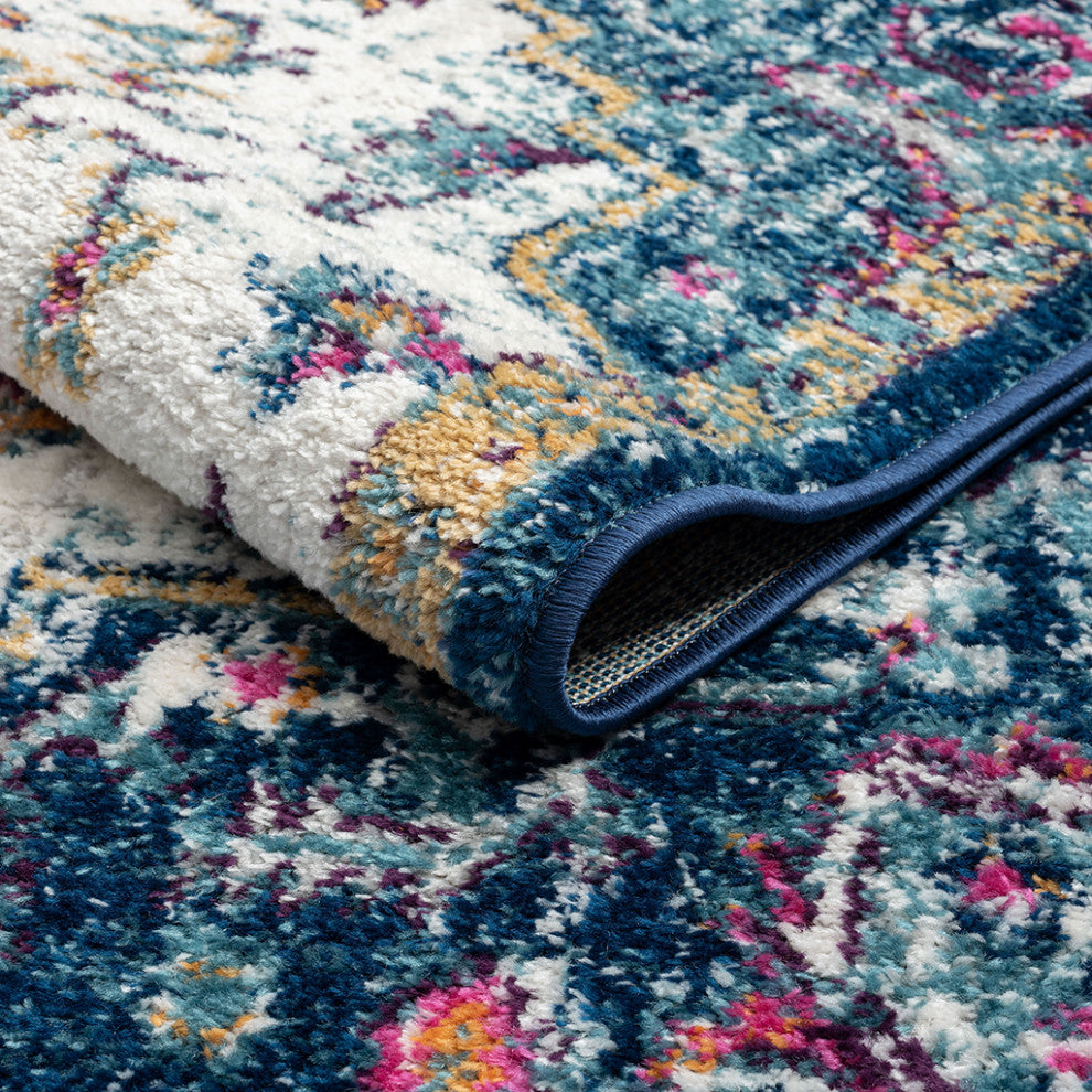 Mateo Blue Orange Boho Medallion Area Rug/Runner, 5' x 7'