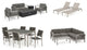 GDF Studio 17-Piece Grand Patio Sectional, Lounge, Dining Set and Fire Table, Wicker Top Tables