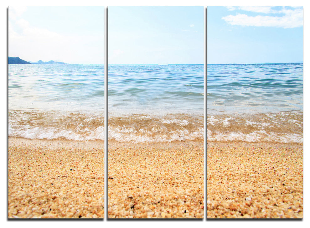 "Blue Seashore With Pebble Stones" Metal Wall Art, 3 Panels, 36"x28"