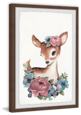 "Deer, Flowers" Framed Painting Print, 16x24