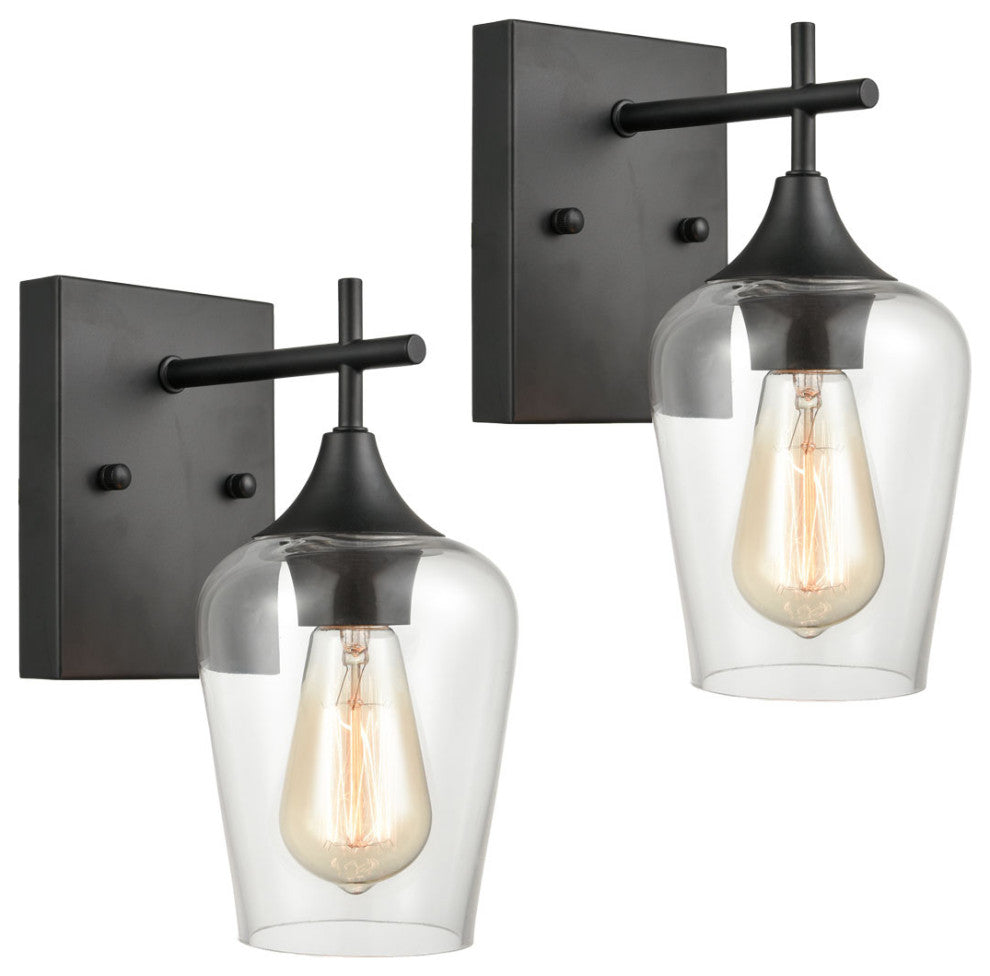Clear Glass Bathroom Wall Sconces Lighting, Set of 2, Black