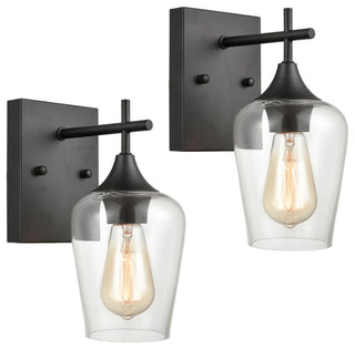 Clear Glass Bathroom Wall Sconces Lighting, Set of 2, Black