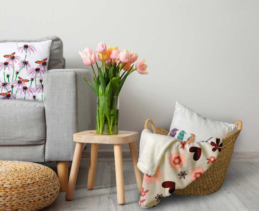 60x80" Flowery Love Valentine's Throw Blanket, Gray