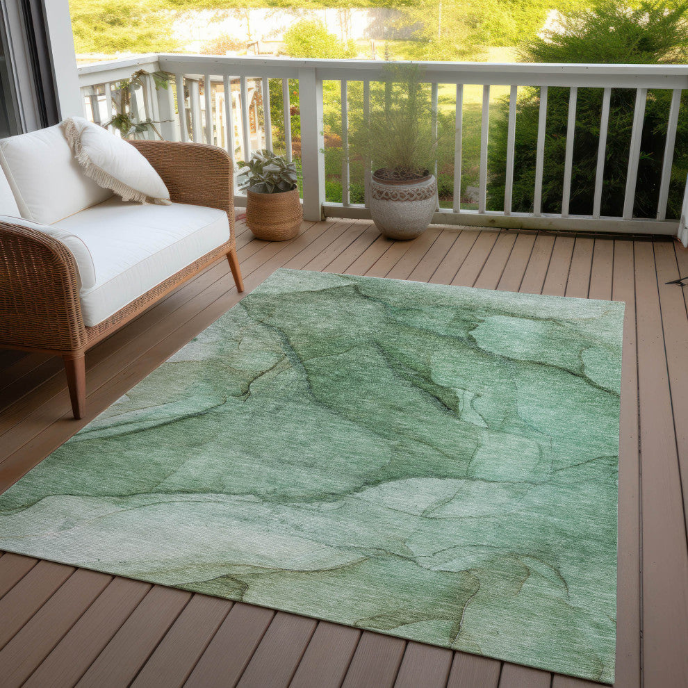 Machine Washable Indoor/Outdoor Chantille ACN607 Green 9' x 12' Rug